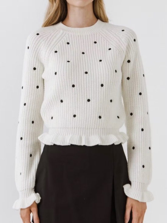 English Factory Sweaters - English Factory Ivory Black Embroidered Polka Dot Sweater - size XS - NWT